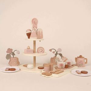 Juego de Accesorios de Cocina de Juguete para Niños, Mini Soporte para Cupcakes, Postres, Juego de Té de Madera para Niñas Pequeñas - Product Image 1