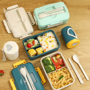 Newest Hot Sell Wheat Straw Bento Lunch <b>Boxes</b> <b>Set</b> with Spoon and Fork Double Layer Large Capacity Portable sealed Lunch <b>Box</b> - Product Image 1