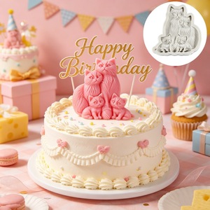 Cat Family Silicone Mold Animal Fondant Cake Decoration Chocolate Mold Food Grade Baking Birthday - Product Image 1