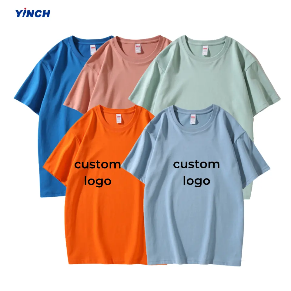 YINCH 의류 하이 퀄리티 100% 면 210GSM 티셔츠 남성 라운드 넥 아이스 이온화 안감 여름 드롭 숄더 블랭크 T 셔츠
