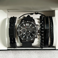 6329  4pcs/ Set  Set Jam Tangan Pria Modis  Jam Tangan Quartz Bulat dengan 4pcs Gelang  Montre Homme