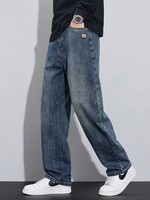 Jeans baggy noirs pour hommes ODM, coupe large, non lavés, style ample et surdimensionné