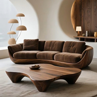 Ensemble de canapés en velours courbé style Wabi Sabi, base en bois massif, 3 places, mobilier minimaliste pour salon d'appartement, garnissage en éponge