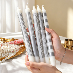 25cm Smokeless Taper <b>Candles</b> 10 Inch Retro Stripe Silver Black <b>Long</b> <b>Candle</b> For Wedding Banquet Decoration - Product Image 4