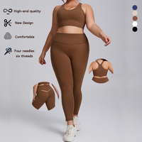 Vêtements de yoga pour femmes grande taille personnalisés, vêtements de fitness sans couture, tenue de sport, logo frontal uni, respirant, taille haute, ensemble 2 pièces
