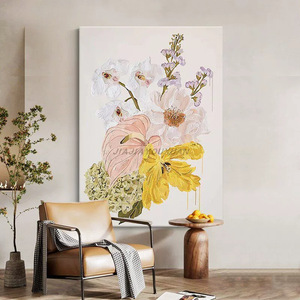 Hand Painted Floral Oil <b>Painting</b> Vertical Wall Art <b>For</b> Living Room Home Decor Minimalist Style Light Luxury Mural - Product Image 4