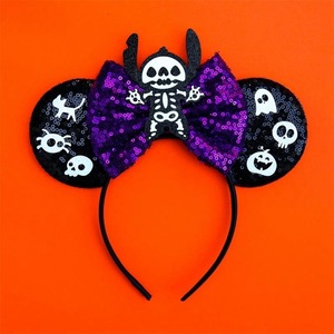 2025 decoraciones <span class=keywords><strong>de</strong></span> Halloween suministros para fiestas Cosplay niñas lentejuelas ratón oreja pelo aro calavera fantasma DIY <span class=keywords><strong>Mickey</strong></span> brillo diademas - Product Image 4