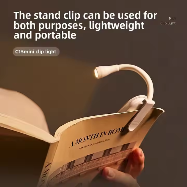 Lightning Eagle GL-15W Black USB Rechargeable Adjustable Color Temperature Mini Clip-on LED Book Light 3 Options for Reading