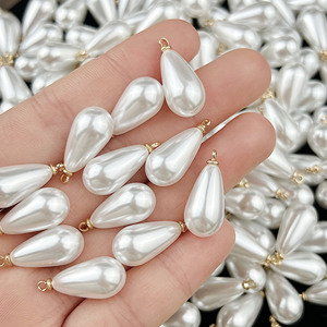 Perles acryliques en forme de goutte d'eau imitation perle, anneaux dorés pour la fabrication de bijoux, matériel de pendentif DIY, forme goutte d'eau - Product Image 1