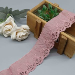 Passamaneria in <span class=keywords><strong>pizzo</strong></span> traforato vintage in cotone all'ingrosso, ricamo festonato rosa antico e bianco sbiancato da 4,8 cm per decorazioni in stile rustico, cucito - Product Image 2