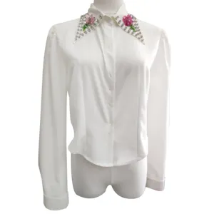 Women's DIY Rhinestone Accessories Long Sleeve Crochet Beading Blouses Factory Customized Printed Summer Casual Top Beaded