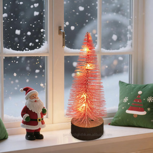 Pre-Lit Christmas Decorations Mini Artificial Christmas <b>Tree</b> <b>Bottle</b> <b>Brush</b> <b>Trees</b> with Wooden Base for Home Party Table Craft - Product Image 6