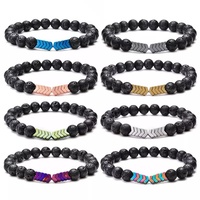 Bracelet en pierre naturelle perlée, pierre de lave volcanique, bracelet énergétique en minerai de magnétaite, bracelet flèche - Vente chaude