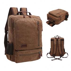 กระเป๋าเป้สะพายหลังผู้ชายแบบสปอร์ตสำหรับเดินทาง  โลโก้สั่งทำได้  วินเทจ กันน้ำ ใส่แล็ปท็อปได้  ความจุขนาดใหญ่  ผ้าแคนวาส สำหรับนักเรียน - Product Image 1