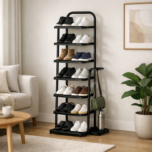 Zapatero metálico de varias capas con soporte para paraguas, tipo vertical, para guardar zapatillas y tacones en el dormitorio, con capacidad para 10-20 pares. - Product Image 2