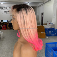 Perruque Lace Frontale HD Transparente 5*5 en Cheveux Humains Brésiliens Remy Couleur Rose, 14 Pouces, Densité 180% pour Femme