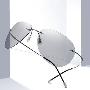 Lunettes de soleil polarisées photochromiques ultralégères en titane UV400 sans monture pour hommes, vision nocturne, vente en gros - Product Image 3
