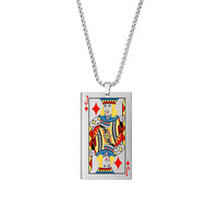 Collier personnalisé en acier inoxydable plaqué argent, style néo-gothique, avec design créatif de cartes à jouer, étiquette en acier inoxydable