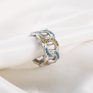 แหวนโซ่คิวบาไทเทเนียมสตีลสำหรับผู้ชาย ประดับเพชรหลากสีทรงเรขาคณิต เหมาะสำหรับงานปาร์ตี้ - Product Image 4