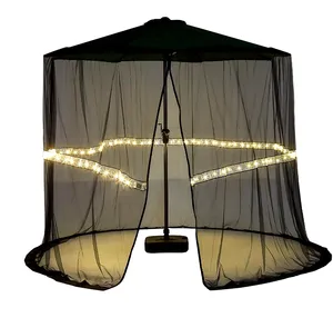 Adjustable Garden Umbrella Hanging Tent Net Mosquito Netting with LED for Gazebo Patio Outdoor