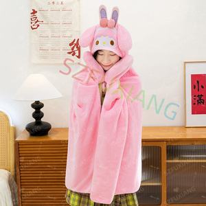 Wholesale Cartoon Cute <strong>Stitch</strong> <strong>Hooded</strong> Cape <strong>Blanket</strong> Student Shawl Thickened Warm Nap Office Air-conditioned Pink cat Maly <strong>Blankets</strong> - Product Image 4