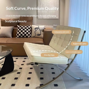 Sillón <span class=keywords><strong>Lounge</strong></span> <span class=keywords><strong>Barcelona</strong></span> de Diseño de Lujo, Tapicería de Cuero Premium, Patrón Acolchado con Botones, Respaldo Ergonómico, Sillón Decorativo - Product Image 2