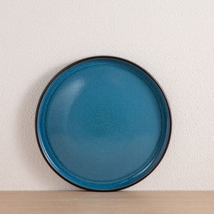 Juego de vajilla de gres con efecto horno azul moteado, exterior negro, vajilla de cerámica recta, logotipo personalizado, venta al por mayor - Product Image 2