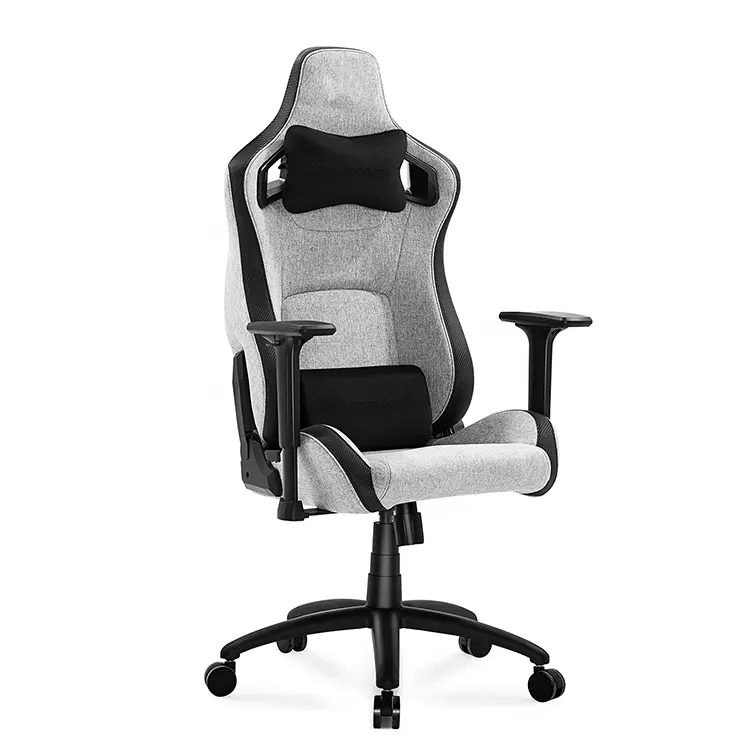 Sedia da gioco per ufficio girevole di lusso professionale facile da montare in tessuto grigio Silla Gamer girevole sedia da gioco da corsa in vendita