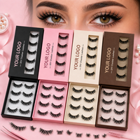 En gros, Faux cils en bande 3D effet vison naturel, véganes, pour les coins des yeux, 5 paires de cils en bande complète, boîte de demi-cils personnalisée