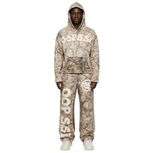 TOPSHOW Streetwear Custom Patch Embroidery Men's Zip up Camo <b>Camouflage</b> <b>Tracksuit</b> Hoodie and Sweatpants Set Sweatsuit - Product Image 1