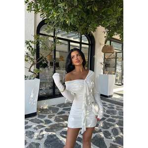 Mini-robe blanche à volants, col carré, taille empire, encolure halter, tendance pour les soirées, les clubs, la remise des diplômes, taille XS, ODM - Product Image 4