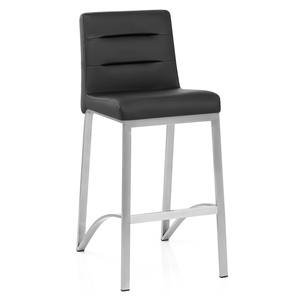 <span class=keywords><strong>Taburete</strong></span> de Bar Moderno de Cuero Sintético Negro con Estructura de Acero Inoxidable - Silla Acolchada de Altura de Barra para Isla de <span class=keywords><strong>Cocina</strong></span> o Pub - Product Image 1