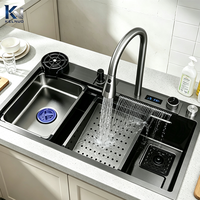 Produits personnalisés, évier de cuisine en acier inoxydable 304 de style noir, poste de travail multifonctionnel