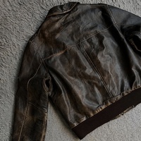 Blouson en cuir microfibre vieilli et délavé sur mesure OEM pour homme, style motard classique, zippé, avec bordure côtelée
