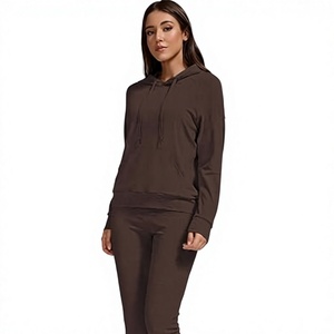Conjunto de Sudadera con Capucha y Pantalones de Felpa para Mujer, 2 Piezas, Color Sólido, Corte Holgado, Casual, Manga Larga, 100% Algodón, Transpirable, 400g - Product Image 1