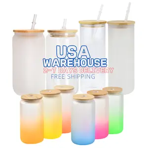 USA Warehouse 16oz Sublimation Clear glassato Can Glass Mug 16oz Beer Can Cups con coperchio e cannucce in bambù