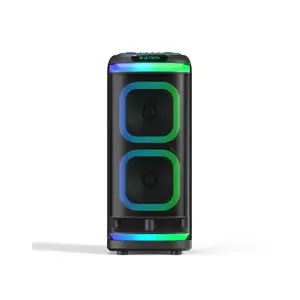 Speaker Aktif pesta, pengeras suara Bluetooth portabel ganda 8 inci dengan lampu LED musik USB Fm mendukung Karaoke