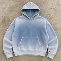 Sudadera con Capucha Personalizada con Lavado Ácido para Hombre, Adornada con Perlas, de Felpa de Algodón Grueso, Estilo Urbano Oversize