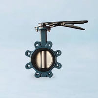 Vanne papillon en fonte ductile avec joint EPDM, disque en bronze aluminium, poignée à levier verrouillable, à oreilles, manuelle, haute température, pour applications marines et hydrauliques