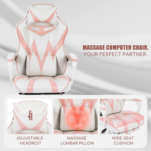 Linda Silla de Juego Ergonómica para Computadora, Silla de Juego Rosa Encantadora de Estilo Europeo con Reposapiés para Niña - Product Image 2