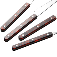 4 pièces, couteau à steak, fourchette et cuillère en acier inoxydable 430, manche en plastique, manche à trois clous, texture ambrée