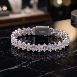 KIVORA'S S925 Sterling <b>Silver</b> Platinum Plated Main Stone Moissanite <b>Charm</b> Trendy Anniversary <b>Bracelet</b> <b>for</b> Unisex - Product Image 2