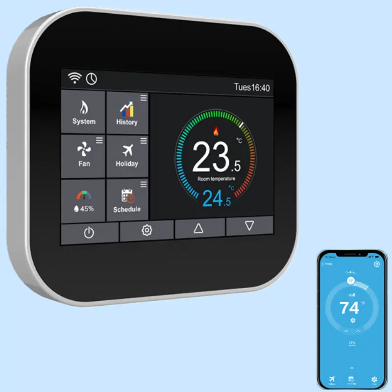 Schermo variopinto di quattro tubo camera wifi termostato fan coil per il sistema HVAC