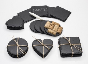 2024 sang trọng Bộ đồ ăn tự nhiên đá Slate đế lót ly đen vuông Slate uống cup Coaster - Product Image 6