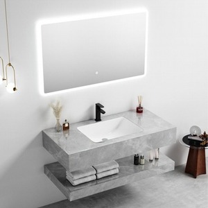 Mueble de baño flotante CR Italian Light Grey de 100 cm con lavabo integrado y gabinete con espejo inteligente - Product Image 3