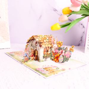 Trang trí máy tính để bàn tinh tế Quà Tặng Thiệp chúc mừng phục sinh Dễ Thương Thỏ gia đình động vật mở gần 3D thẻ bật lên - Product Image 4