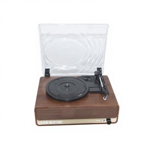 Tourne-disque en bois avec haut-parleurs stéréo Bluetooth intégrés, 3 vitesses, couvercle anti-poussière transparent, vente en gros d'usine - Product Image 5