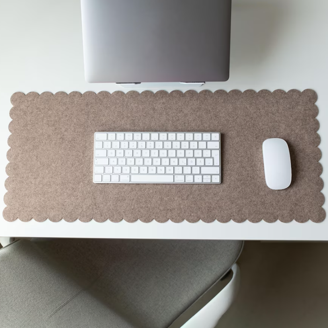 Custom Logo Scalloped Edge Felt Desk Mat Home Office Keyboard Mouse Pad Simple Non Slip Wave Edge Felt Desktop Mat