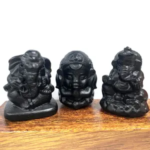 Hot Sales Obsidian Ganesha Carving Healing Stone Ganesha Carving For Crafts Gift