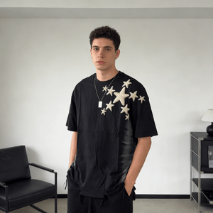 เสื้อยืดผู้ชายถักนิตติ้ง ระบายอากาศได้ดี ทรงโอเวอร์ไซส์ แบบเรียบ ย้อมสีแบบแอซิดวอช เนื้อผ้าหนา ซันเฟดวอช ทรงบ็อกซี่ ครอป ดีไซน์ทำเก่าแบบวินเทจ - Product Image 1